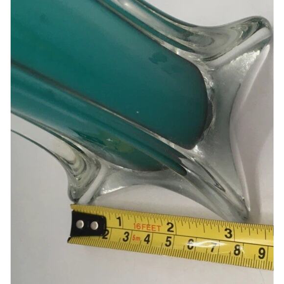 Vintage Soliflore Hand Blown Glass Vase-Light Turquoise 4-Sided Thin Square- MCM - Picture 12 of 12